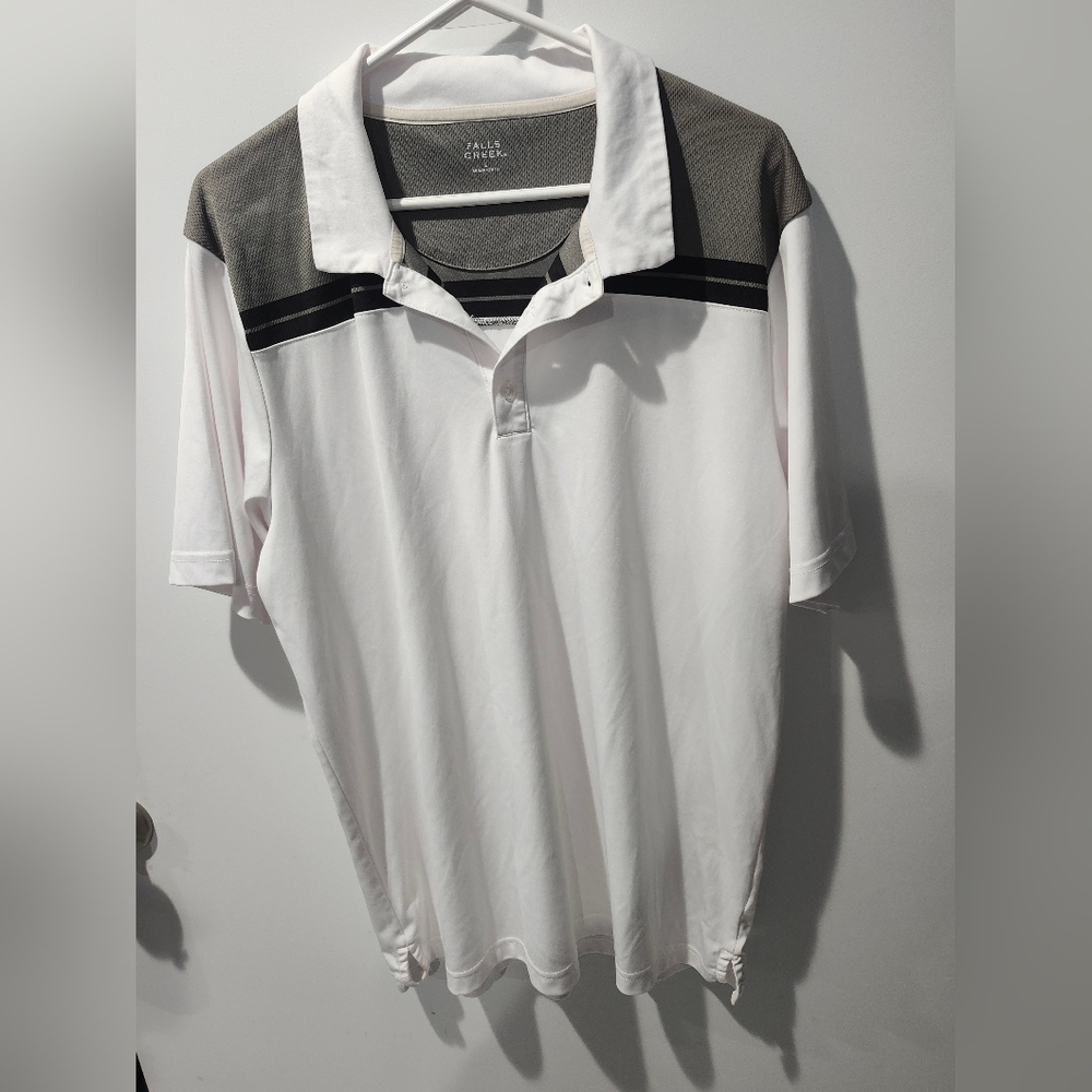 Falls Creek Men's Polo Shirt in White and Dark Gray
